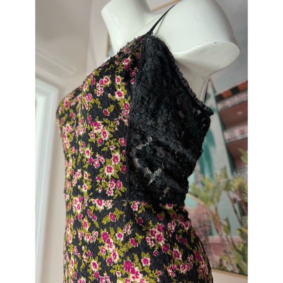 Free People Intimately Black Floral Lace Mini Dress Chemise Slip Size Large Y2K - Picture 5 of 7